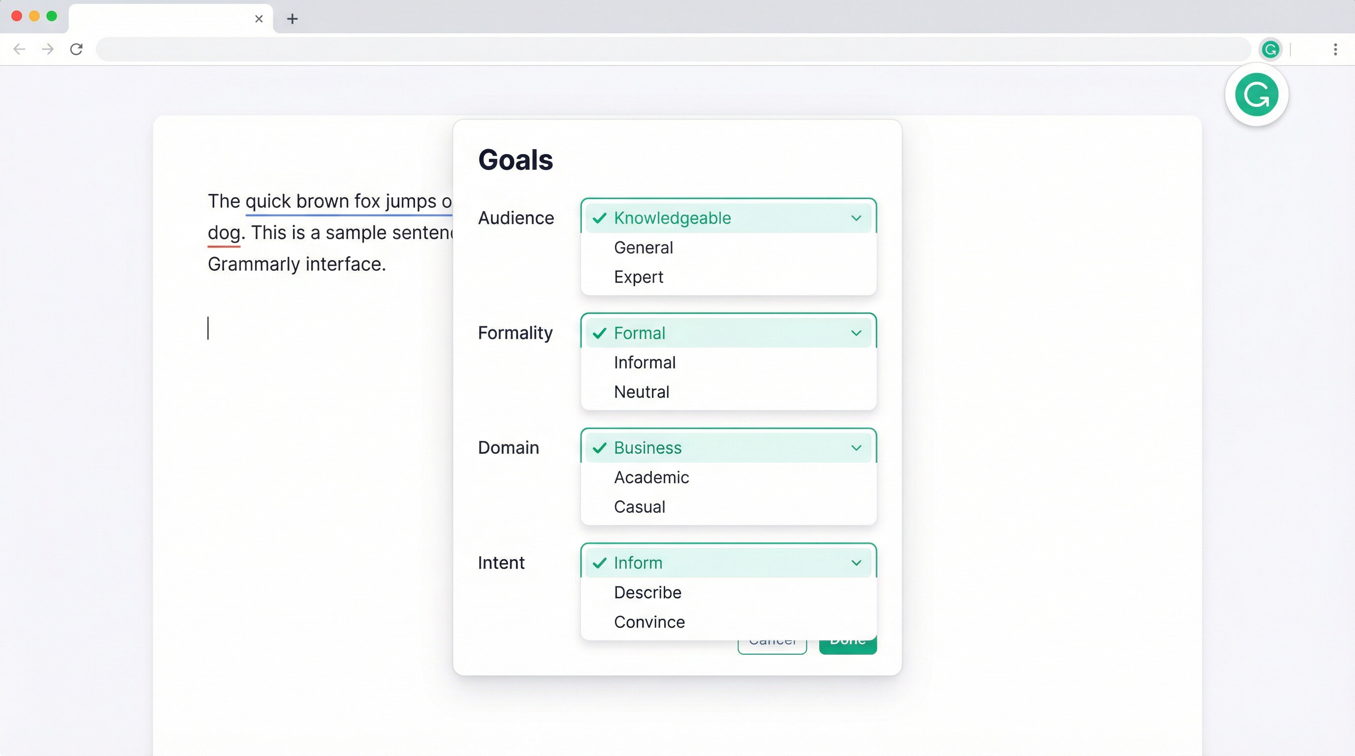 Grammarly Setup Interface