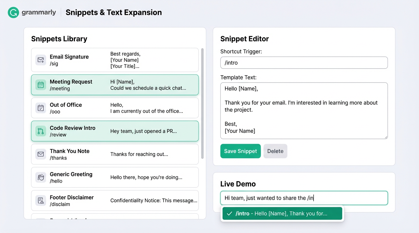 Grammarly Snippets Feature