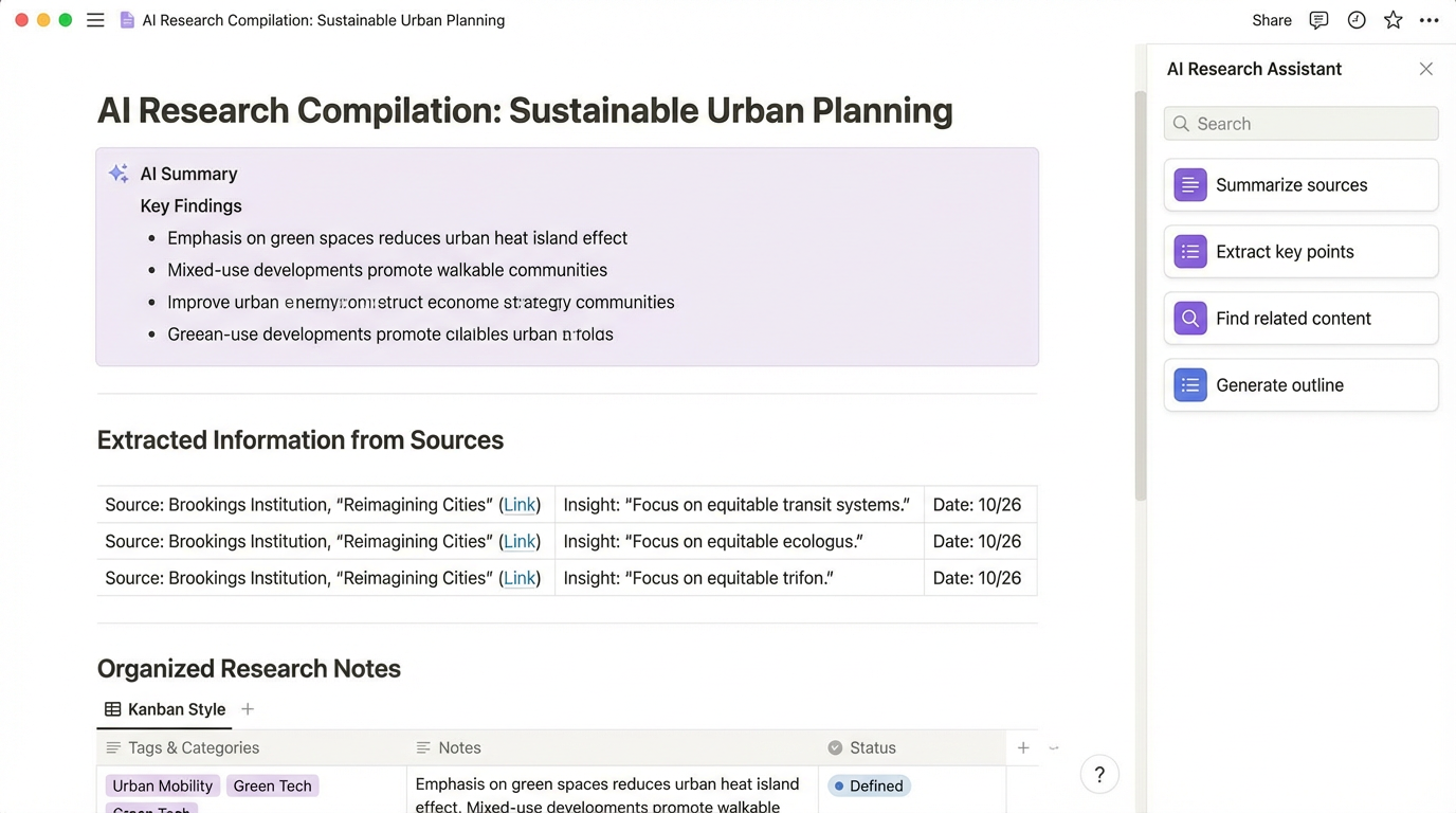 Deep research capabilities creating detailed documents and reports with AI assistance