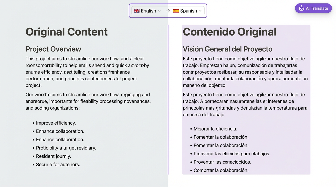 Translation feature converting content into multiple languages instantly for global teams