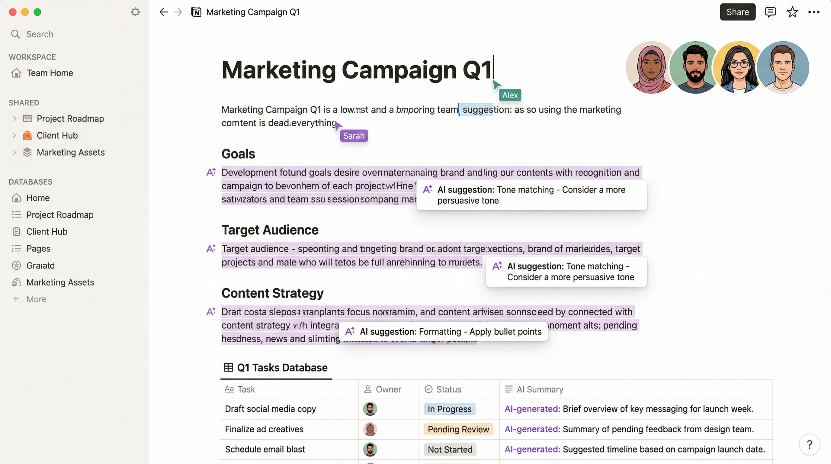 Notion AI Team Collaboration Interface