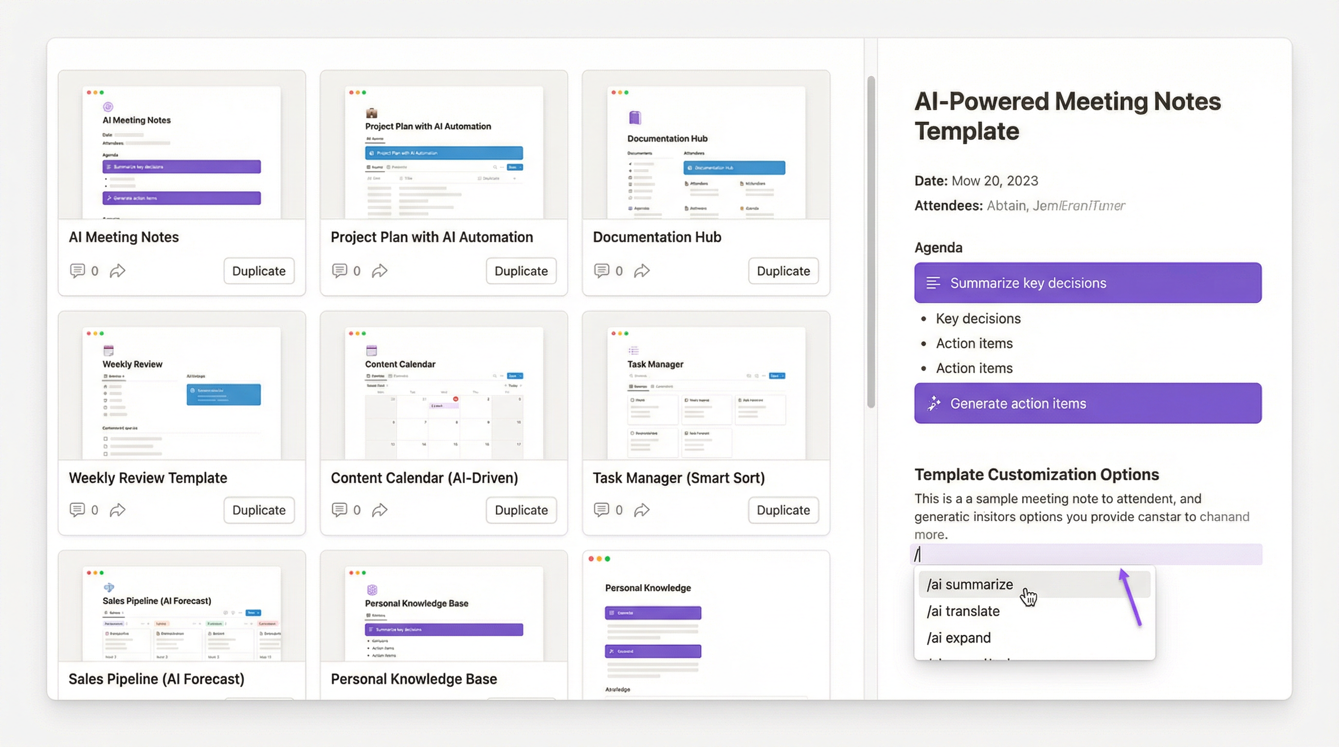 Notion AI Templates Library