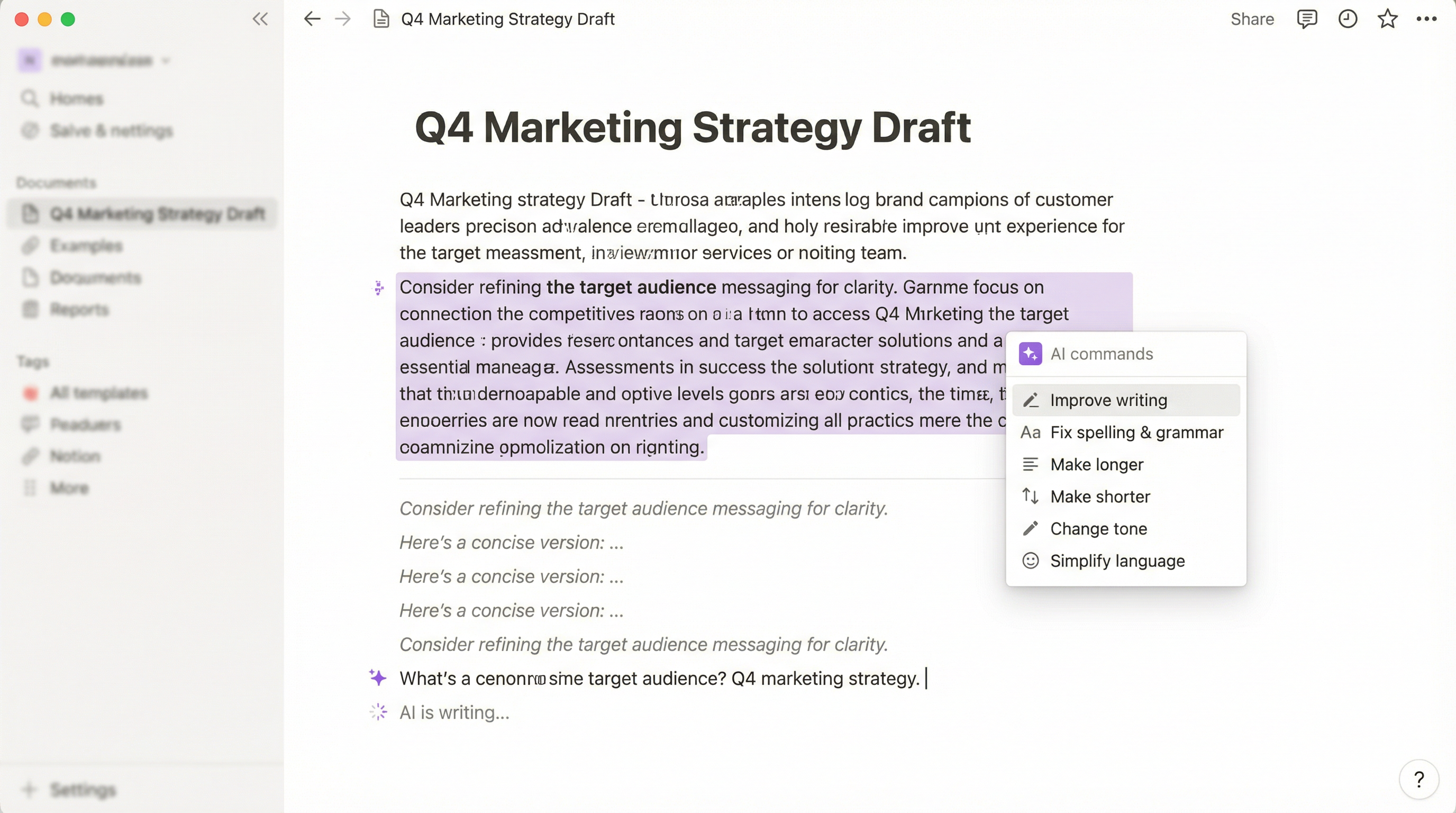 Notion AI Writing Assistant in Action