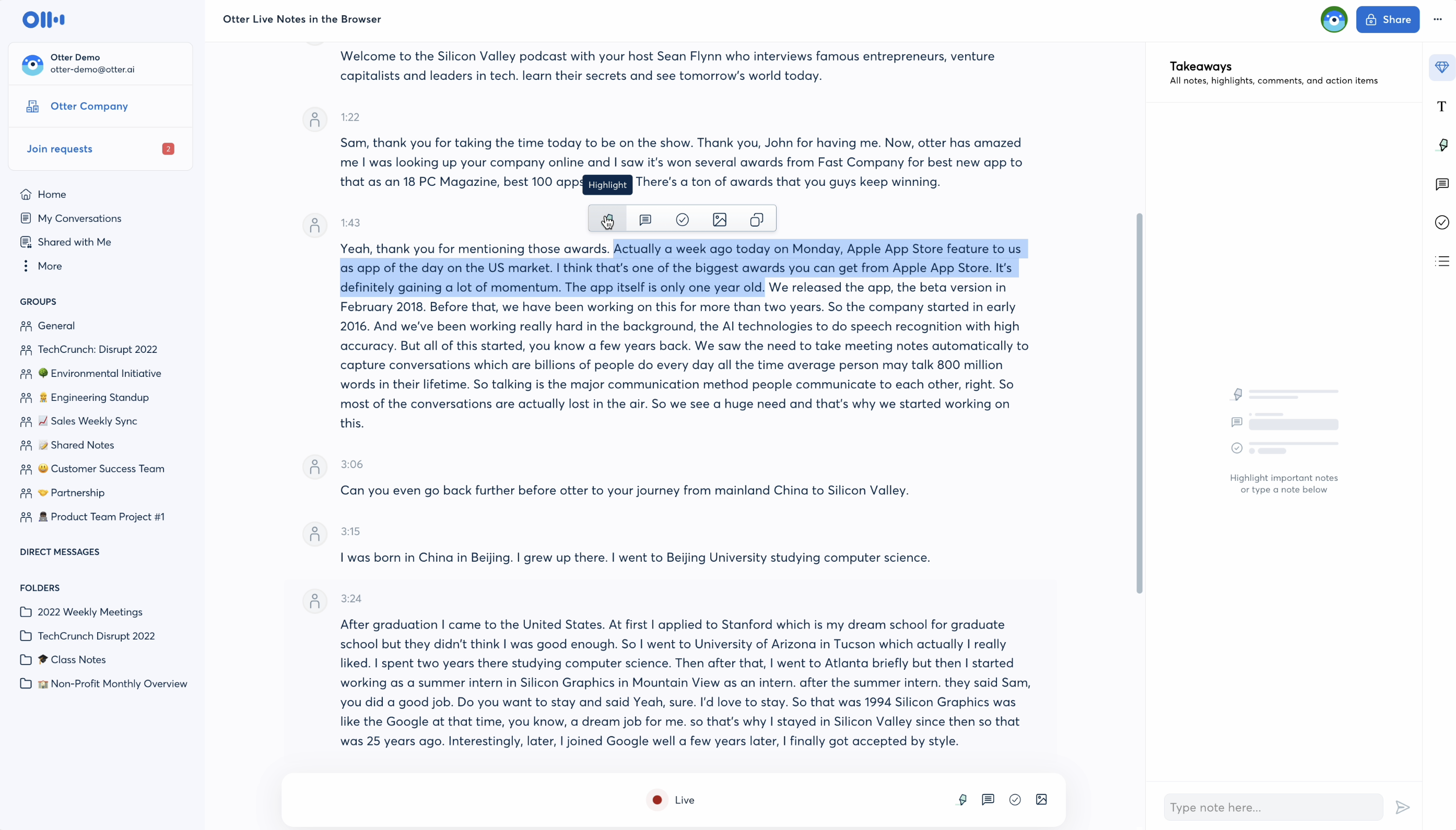 Real-time Transcription Interface