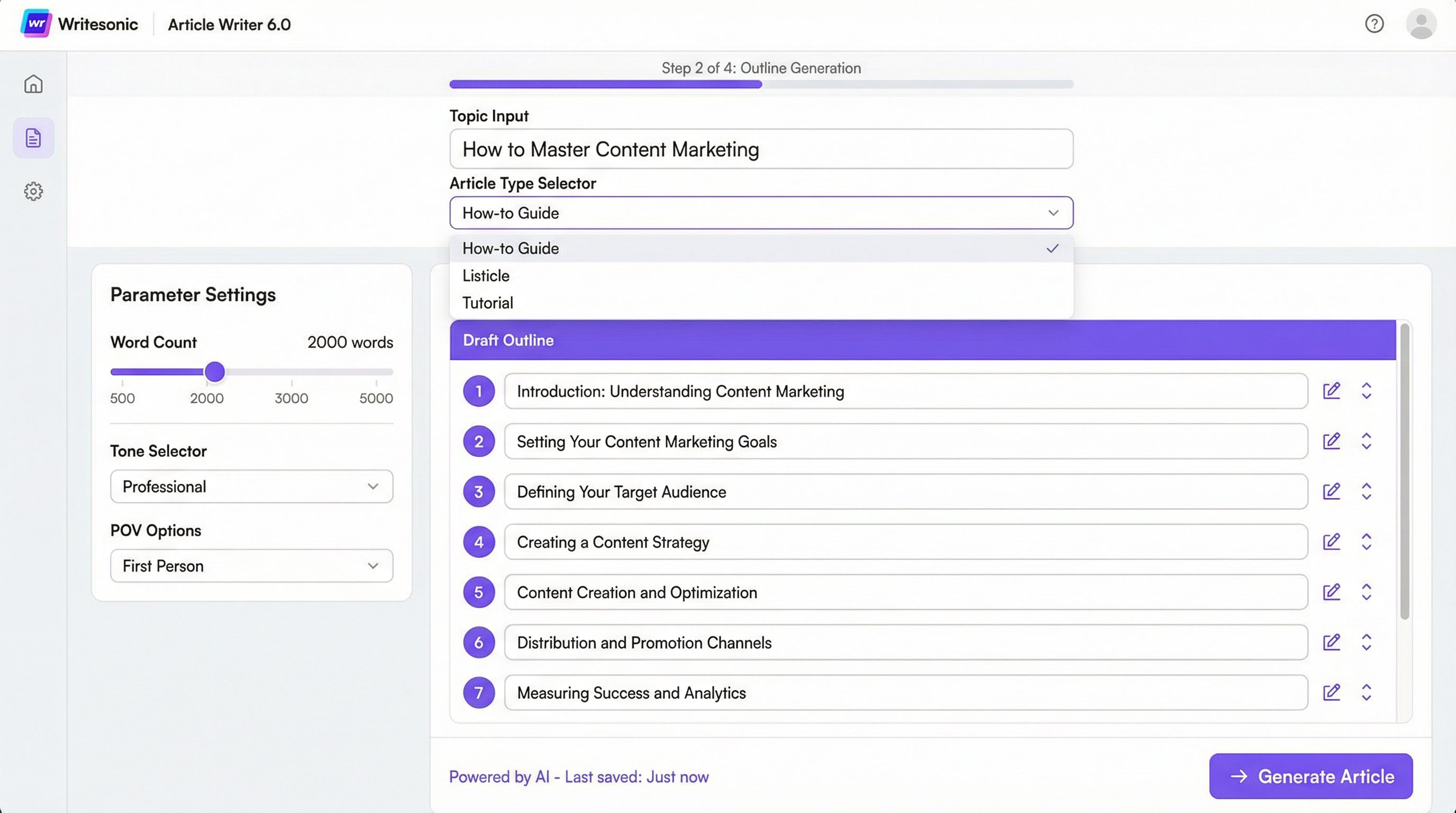 Article Writer 6.0 generating long-form content with AI-powered assistance and SEO optimization