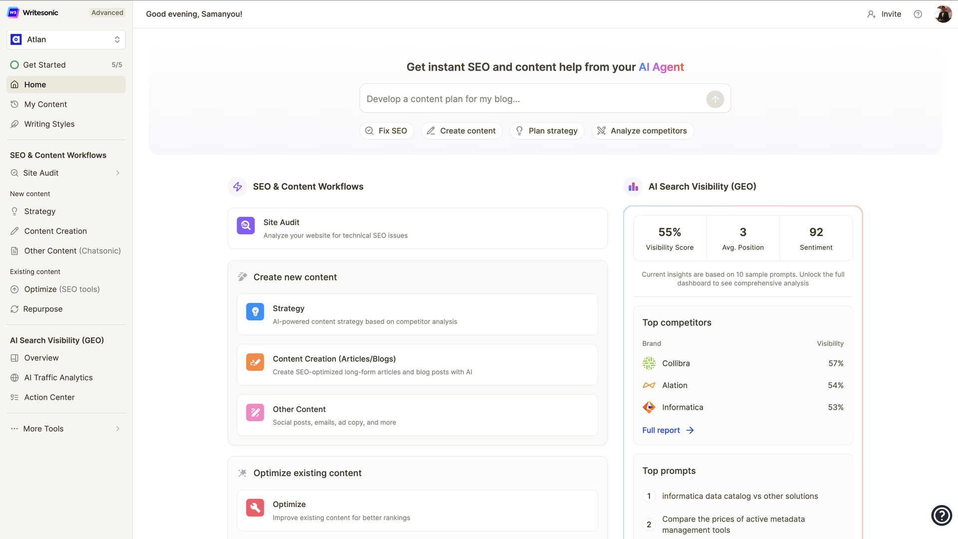 Writesonic Dashboard